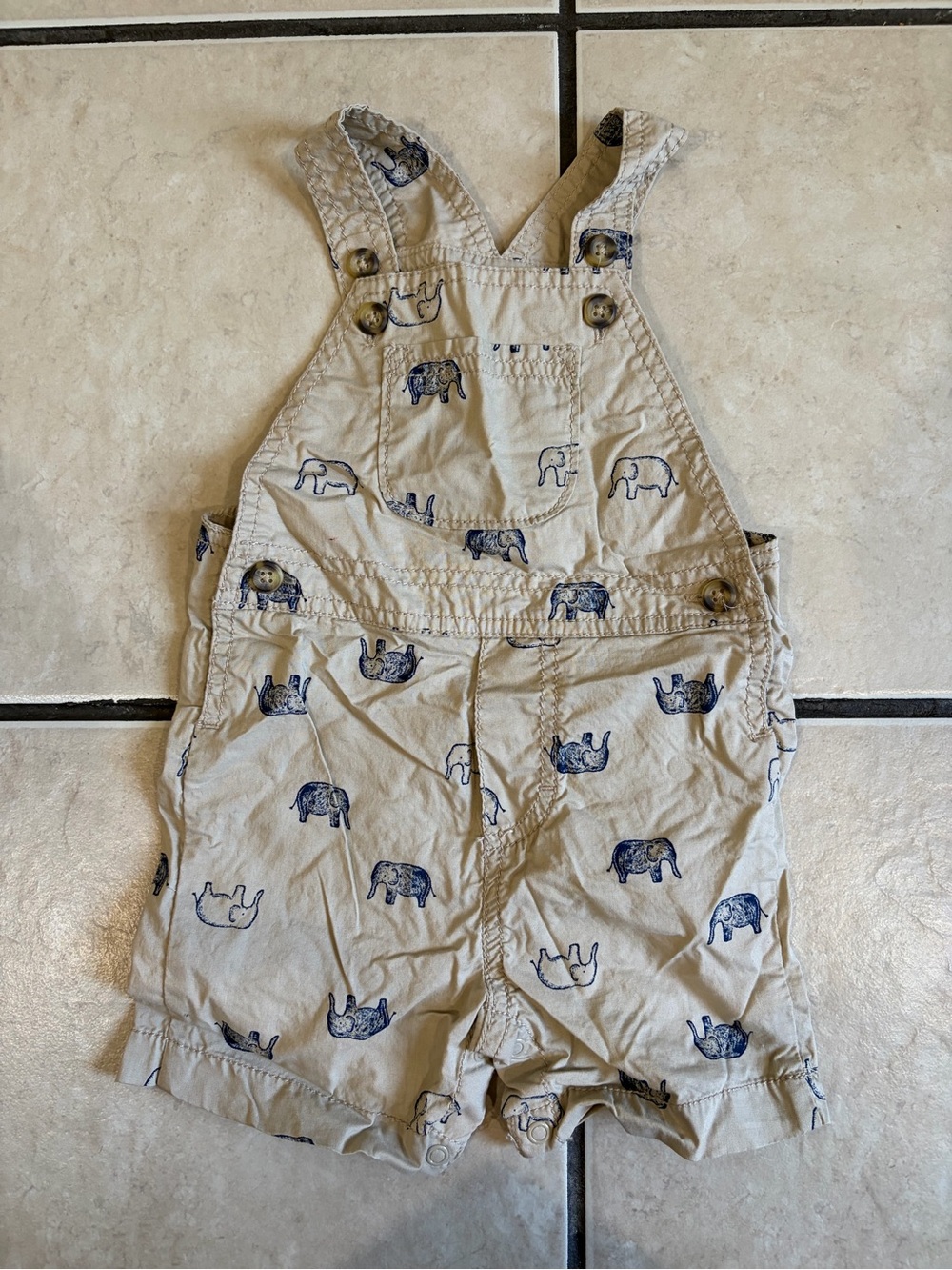 Carters Cream Elephant Print Toddler Overalls